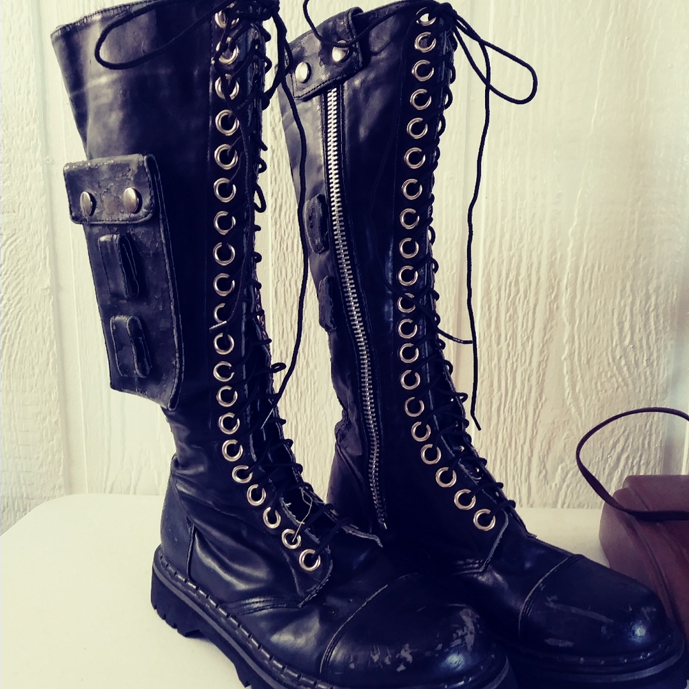 DEMONIA GRUNGE** Combat Boots w pocket WORN LOOK